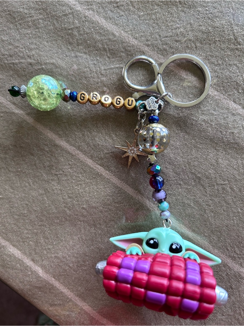 Star Wars Baby Grogu Purse Charm with Keychain and Beads Unique one of a kind